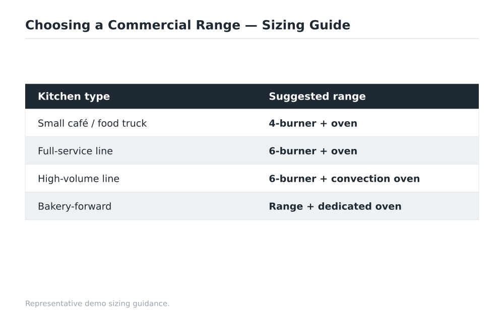 Choosing a Commercial Range sizing guide