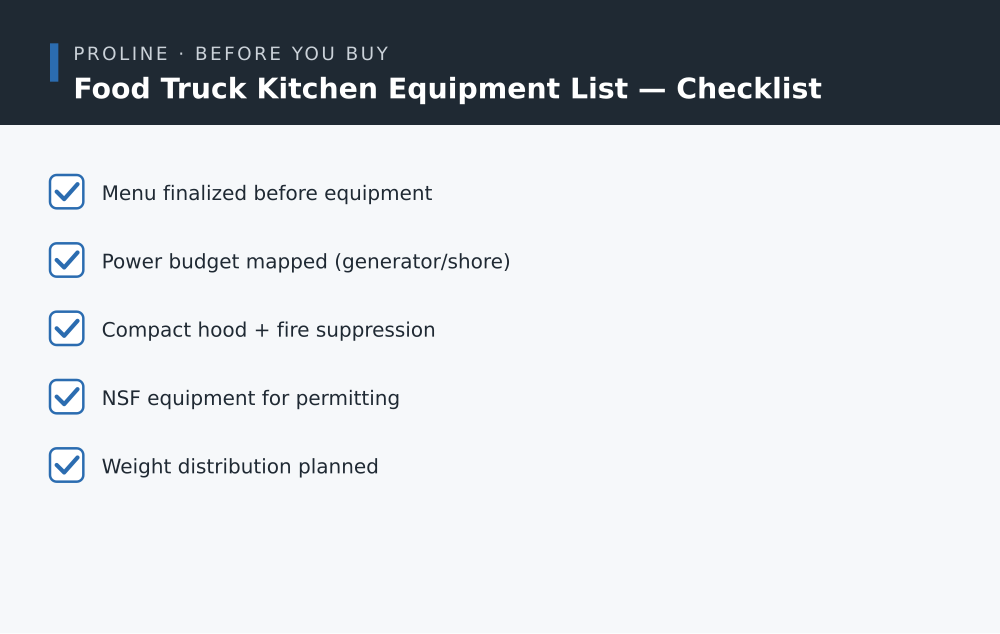 Food Truck Kitchen Equipment List checklist