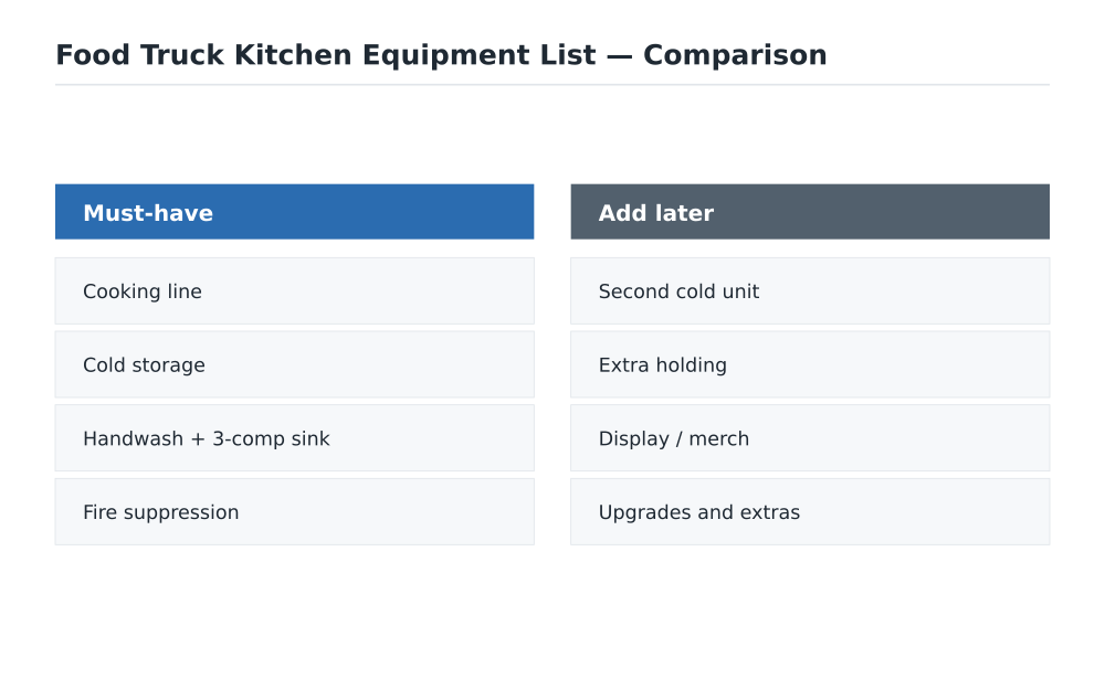 Food Truck Kitchen Equipment List comparison