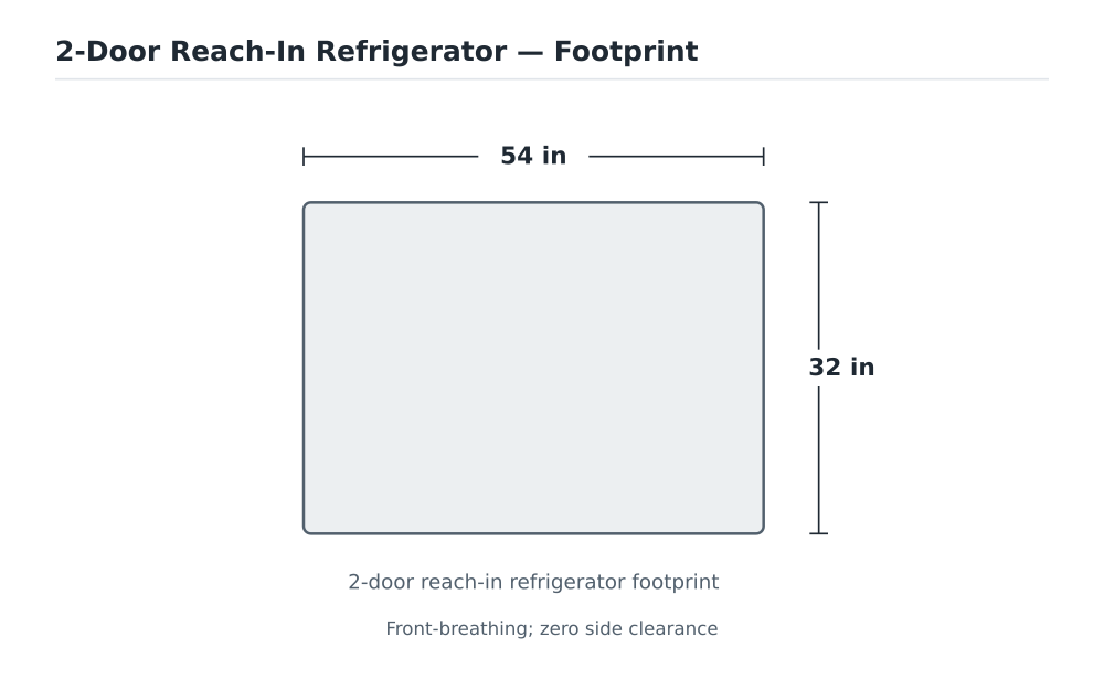 2-Door Reach-In Refrigerator footprint diagram