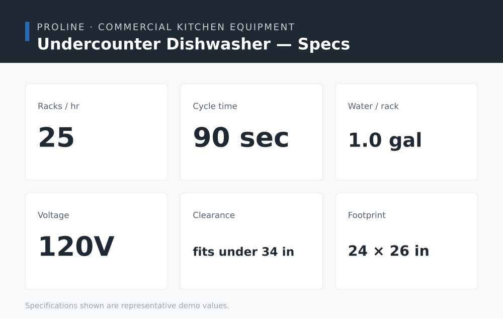 Undercounter Dishwasher specifications
