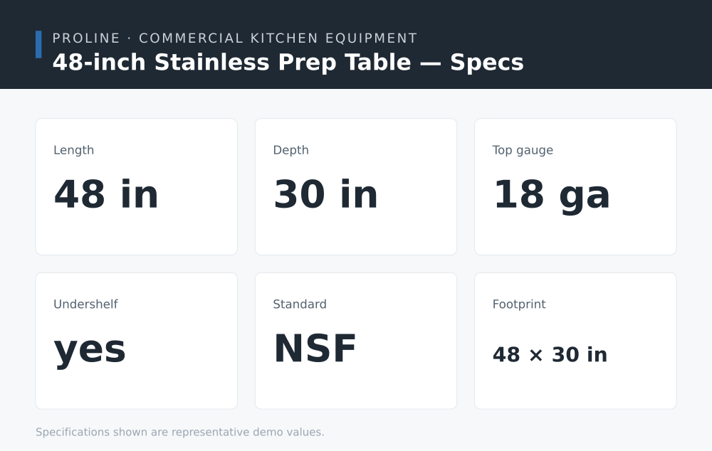 48-inch Stainless Prep Table specifications