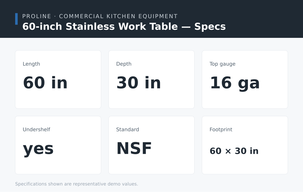 60-inch Stainless Work Table specifications
